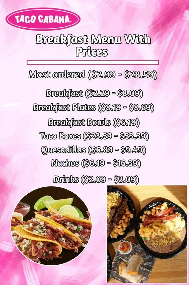 Taco Cabana Breakfast Menu With Prices