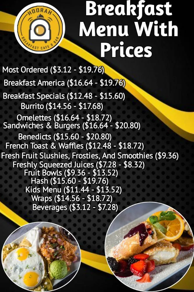 Hoorah Breakfast Cafe And Bar Menu With Prices