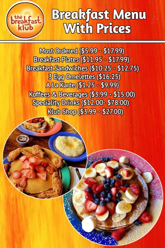 The Breakfast Klub Menu With Prices