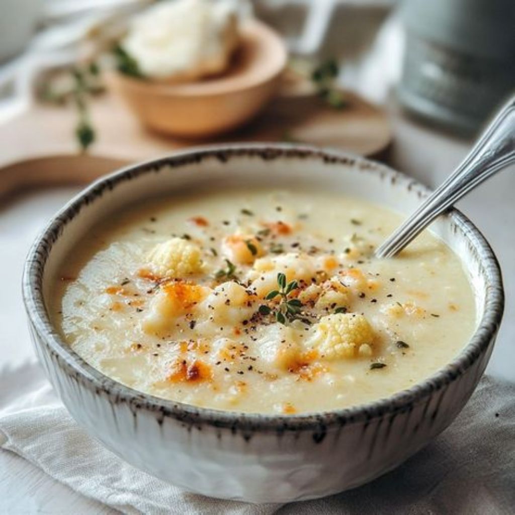 Roasted Garlic Cheddar Cauliflower Soup