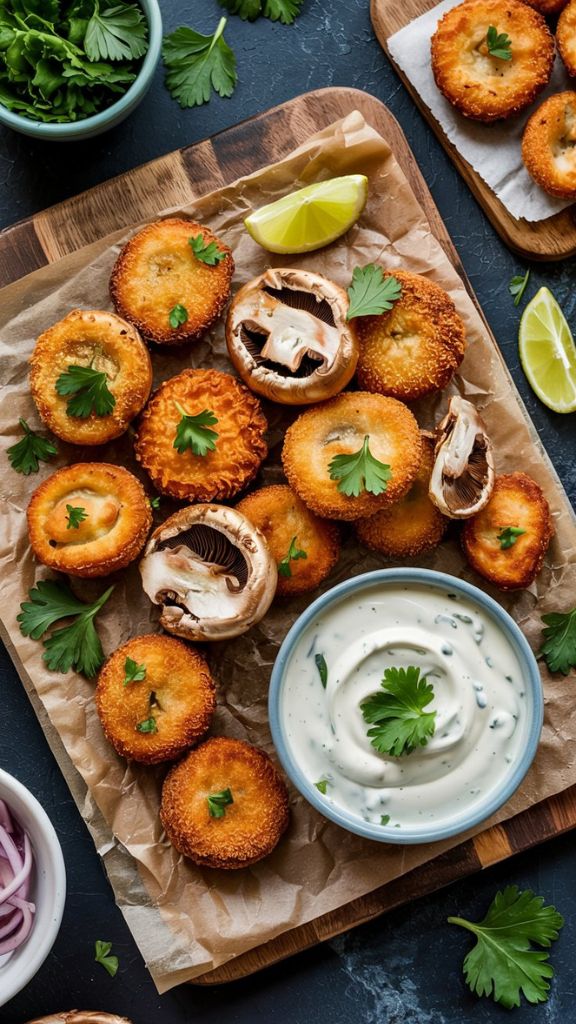 Crispy Fried Mushrooms with Cool Ranch Dip
