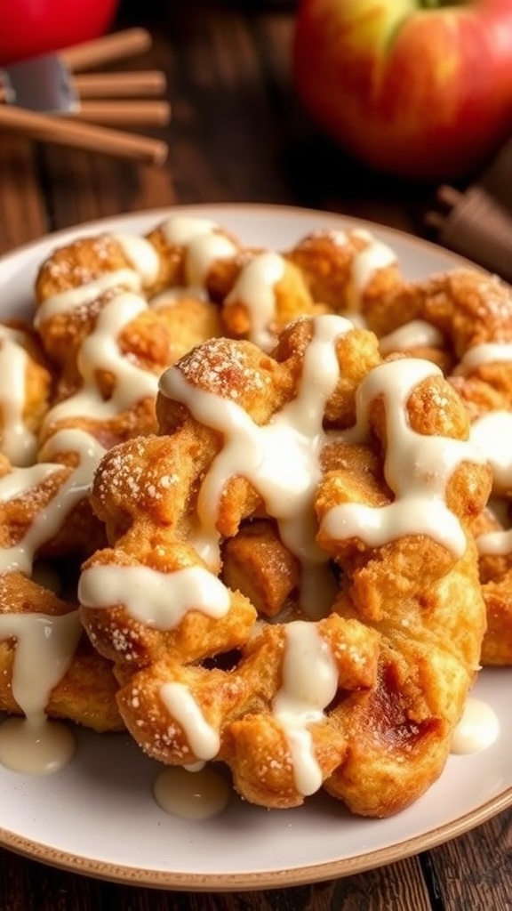 Soft Cinnamon Apple Fritters with Vanilla Glaze