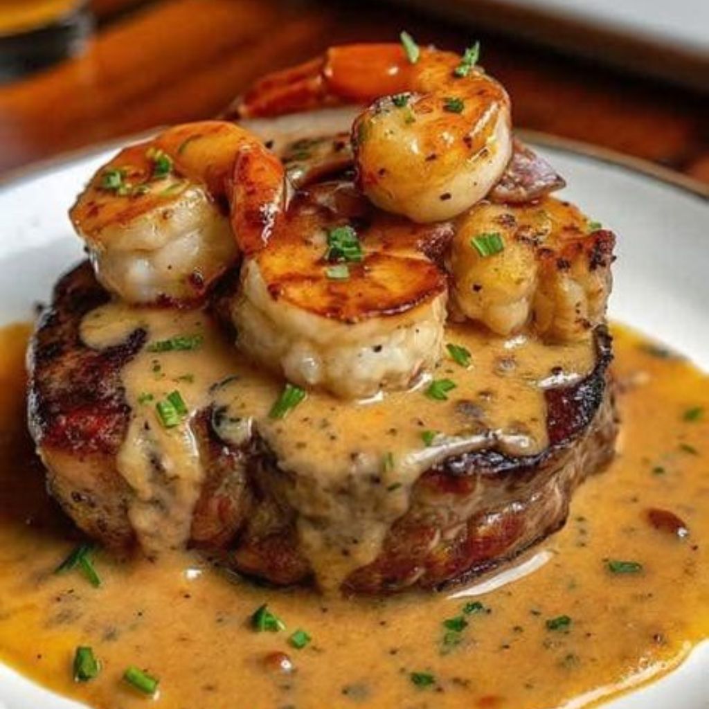 Steak with Shrimp and Lobster Sauce