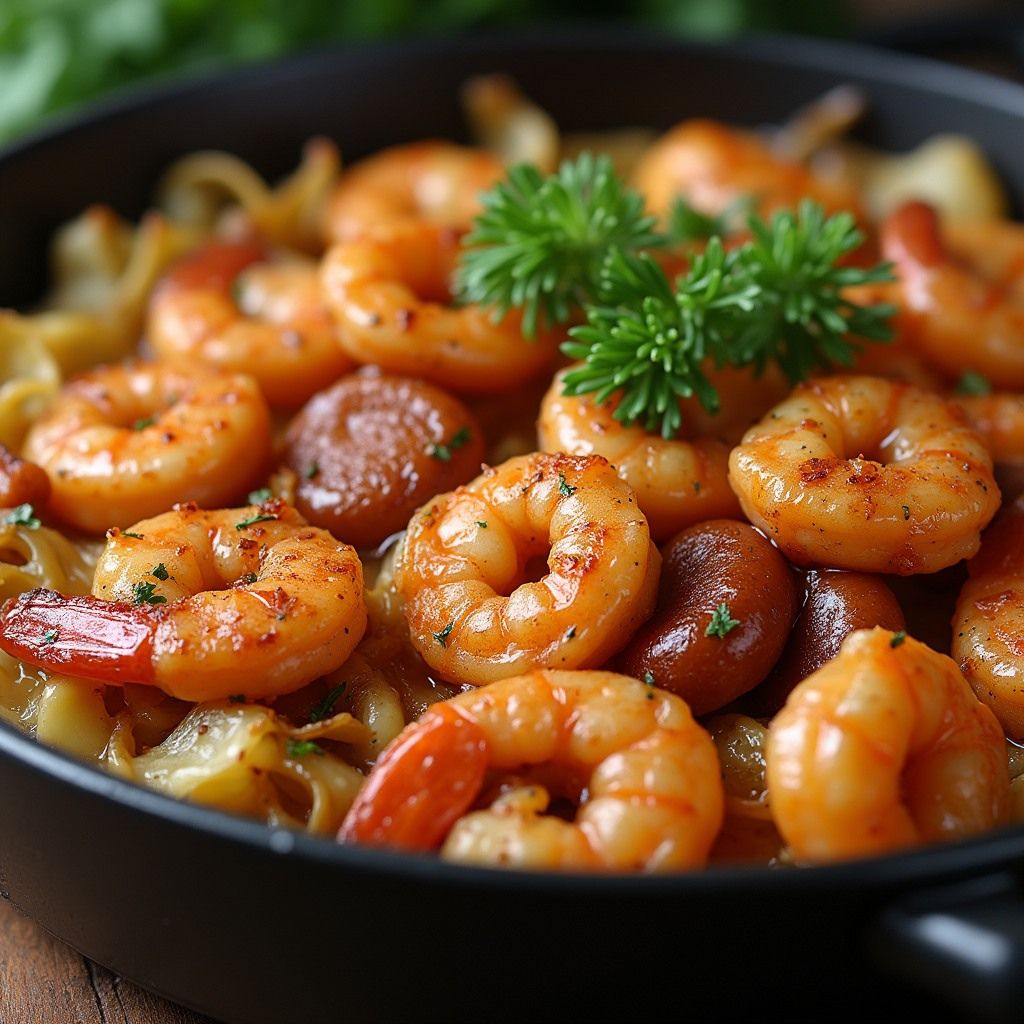 Fried Cabbage with Shrimp Sausage