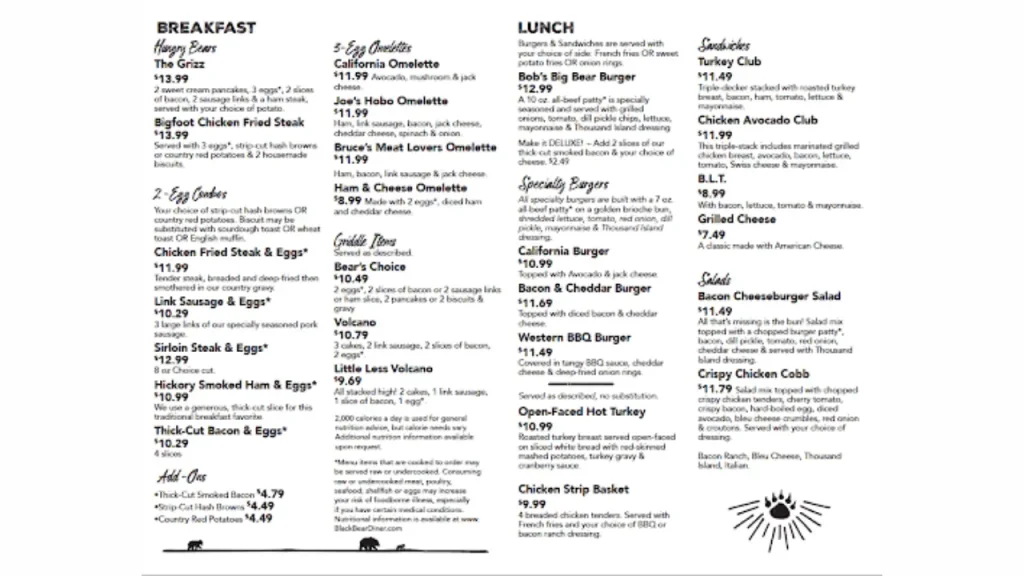 Signature Dishes Breakfast Bear Menu