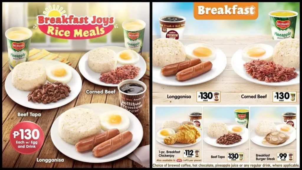 Breakfast Hotdog and Burger Steak Jollibee Breakfast Menu