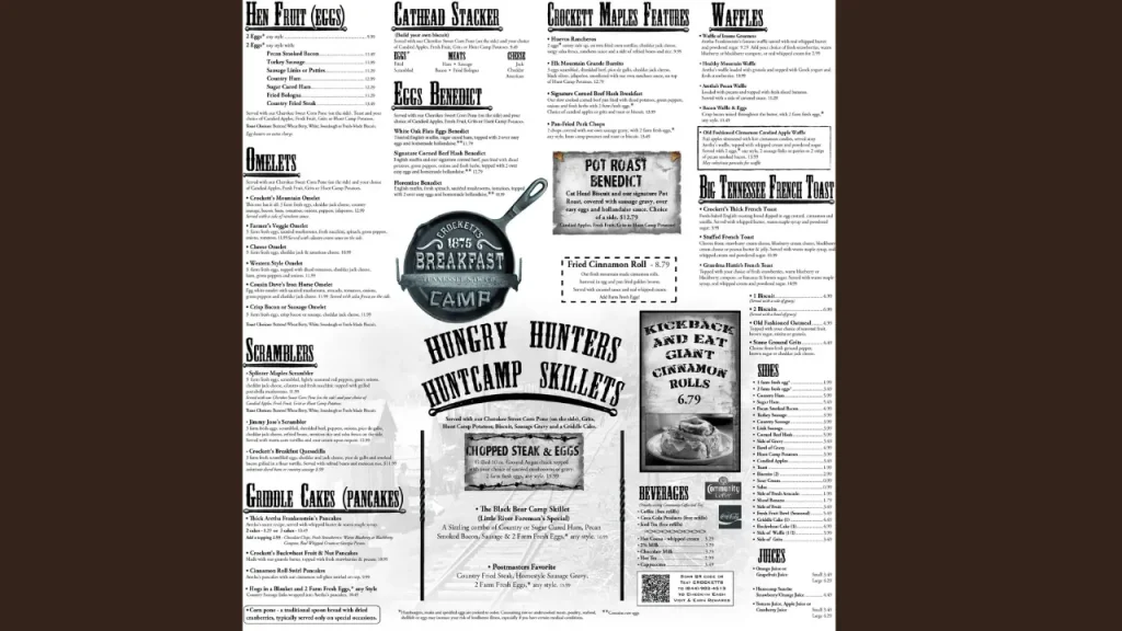 Signature Dishes Crockett's Breakfast Camp Menu